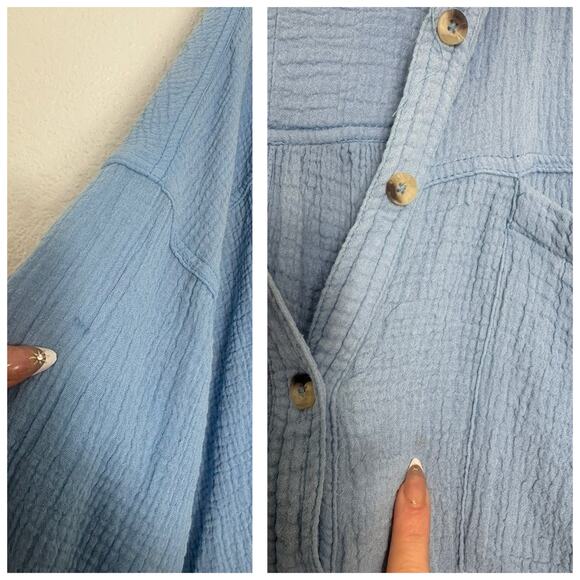 Free People Cardiff Oversized Top Size XL Blue Waffle Knit Boho Long Sleeve - Picture 9 of 13